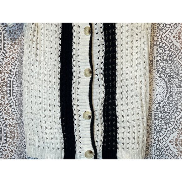 Handmade Crochet Short Sleeve Cardigan & Shorts Set  Stylish Black & White Strip - Picture 8 of 11